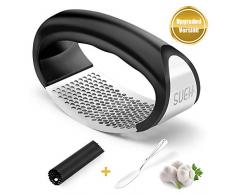 SueH Design Knoblauchpresse aus Edelstahl | All-in-One Knoblauch-Werkzeugset mit Edelstahl-Reinigungsschaber und Silikon-Knoblauchschäler