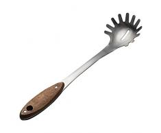 Rinboat Nudelkelle Spaghettilöffel Pastalöffel Edelstahl mit Holzgriff, 1 Packung