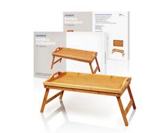 Lumaland Betttablett Tablett aus Bambus mit naturfarbenem Boden, Tragegriffen und herausklappbaren Füßen, ca. 50 x 31 x 23 cm