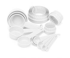 com-four® 16-teiliges Back- und Küchen-Set mit Messlöffel und Ausstechformen - Dosierlöffel und Backformen zum Kochen (16-teilig - weiß)