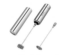 Milchaufschäumer Elektrische - GOSCIEN Milchschäumer Set für Cappuccino Macchiato Latte heiße Schokolade mit Doppelter & Einfache Quirl | Akku-Betrieb (Edelstahlabdeckung Design)