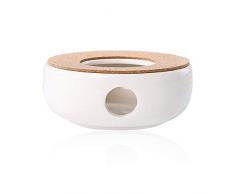 SURUDI Teekanne Basis Porzellan Heizung Keramik Weiß Teewärmer, Kaffeekocher Stövchen Basis Mit Korkmatte, Tee Herd Kochen Tee-Set Zubehör, Retro Teelichthalter, Keramikwärmer