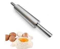 Edelstahl Teigroller Nudelholz Metall Teigausroller mit Griff Profi Backzubehör für Fondant, Teig, Pizza, Torten 43 cm - 5 cm Durchmesser