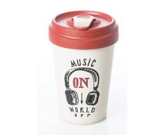 BambooCup Music on World Off Weiß Schwarz Rot Coffee-to-Go-Becher aus Bambus Umweltfreundlich 400ml Neu Bamboo0020