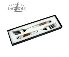 Forge de Laguiole - 2er Set Gabeln - Griff Hirschhorn - Passend zu den Laguiole Steakmessern - Stahl glänzend