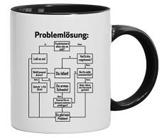 Lustige Geschenkidee Bürohumor Büro Kaffeetasse 2-farbige Tasse Problemlösung, Größe: onesize,weiß/schwarz