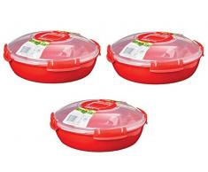 Sistema Microwave Mikrowellen Teller, 1,3 l, rot 3er Set 1118 + Gratis 4er Set EKM Living Edelstahl Trinkhalme