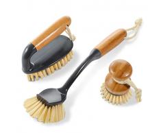 Masthome 3er Spülbürste Bambus Reinigungsbürste Set - 1 Rund Geschirrbürste 1 Fliesenbürste 1 Topfbürste aus Natürlichem Antibakteriellem Bambus Hand Bürste Set für Küche Bad