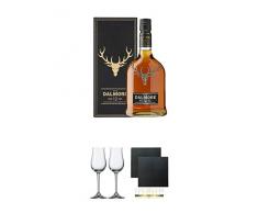 Dalmore 12 Jahre The Twelve Single Malt Whisky 0,7 Liter + Stölzle Nosingglas für Destillate 2 Gläser - 2050030 + Schiefer Glasuntersetzer eckig ca. 9,5 cm Ø 2 Stück