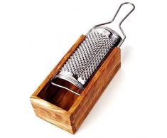 Parmesan-Reibe mit Auffang-Behälter aus Olivenholzholz, 2teilig 19cm x6cm x5cm