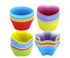 joyoldelf Silikon Muffinförmchen-32er-Pack wiederverwendbarer Backförmchen, Premium Silikonbackformen Muffinformen Cupcake Förmchen (Rund,herzförmig, Rose-artig und Stern)