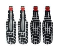 Orchidtent Bier Flaschenkühler mit Reißverschluss, 4 Stück 17,6 oz Isolierte Neopren Bier Flasche Sleeve Schutzhülle Tragetasche (schwarz Grid)