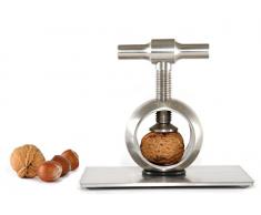 Spindel-Nussknacker aus Edelstahl, Tischnussknacker mit rechreckiger Grundplatte, Design Nussknacker, Schraubnussknacker