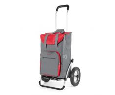 Andersen Einkaufstrolley Royal mit Metallspeichenrad 25 cm und 45 Liter Einkaufstasche Wismar grau/rot mit Kühlfach Einkaufswagen Gestell aus Aluminium klappbar