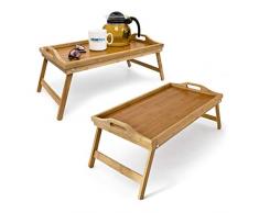 Relaxdays 2X Betttablett Bambus, Frühstückstablett mit klappbaren Beinen, Serviertablett, Natur, H x B x T: ca. 21,5 x 47 x 27cm