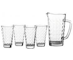 Leonardo Krug mit Gläsern Optic, 4-er Gläser-Set inkl. Glas-Krug, Trink-Gläser und Karaffe mit Innenrelief, 5-teilig, 028774