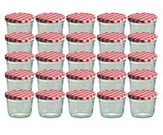 CapCro 25er Set Sturzglas 230 ml Marmeladenglas Einmachglas Einweckglas to 82 rot Karierter Deckel