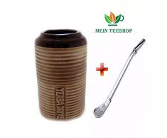 Mein Teeshop Mate Becher Keramik für Autogetränkehalter + Bombilla Edelstahl