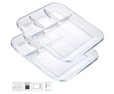 Chas Bete 2er Set Menüteller, geteilter Teller, Servierteller, Tablett für Party, Premium Fondueteller eckig für Erwachsene & Kinder, Glasgeschirr, 25 cm