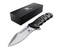 Wolfgangs Survival-Klapp-Messer AUXILUM aus 440C Stahl - Einhändig bedienbares Outdoor-Messer mit Glasbrecher & Gurtschneider (Silber)