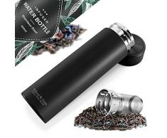 Thermosflasche + Tee/Früchte Sieb-INFUSER - Isolierte Edelstahl Thermo Teeflasche, BPA frei | Trinkflasche + Teesieb/Fruchteinsatz, 450ml To-Go Thermobecher Thermoskanne: Büro Sport Schule, Flasche