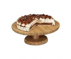 Relaxdays Tortenplatte rund, 33 cm, aus Bambus, mit Standfuß, H x D: ca. 11,5 x 33 cm, natur