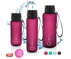 REFYLL Sport Trinkflasche mit Früchtebehälter I powerFYLL Wasserflasche für deinen Lifestyle I BPA freie Sportflasche aus Tritan für Sport, Uni, Schule, Büro und Fitness (Fuchsia, 1l)