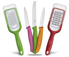 Victorinox 5-teiliges Küchenhelfer Set, 3 x Gemüsemesser und 2 x Küchenreibe grob und fein