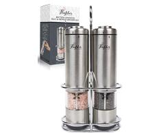 Salz und Pfeffer Mühle Elektrisch - Pfeffermühle Elektrische(2) von Flafster Kitchen - Elektrische Salz und Pfeffermühle Set mit Ständer - Keramikmühlen mit Licht und einstellbarer Grobheit