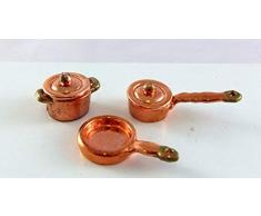 Melody Jane Puppenhaus 1:24 Miniatur Küchen Zubehör Kupfer Pfanne Kochtopf Set