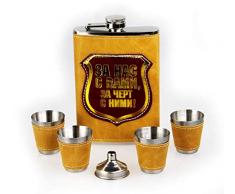 GMMH Original Flachmann Set Taschenflasche Edelstahl mit Schraubverschl​uß Taschenflachmann Flask 240 ml (LN 11-4)