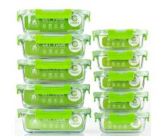 10er Set Glas-Frischhaltedosen für die Küche, Haushalt (10 Dosen & 10 Deckel) - Geeignet für Mikrowelle, Gefrierschrank und Spülmaschine