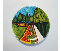 Lucca, die Wände und Mohn-Handmade glasierte Keramik Untertasse, Maße, cm12 cm hoch, cm2,2-Made in Italy, Toskana, Lucca, von Davide Pacini erstellt.