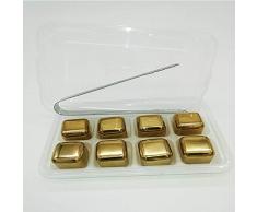 LMYZHH Eiswürfel Aus Edelstahl,Wiederverwendbare Goldene Whiskey Steine Eiswürfel Kühlen Felsen Wodka Kühler Wein Bier Cocktail Chiller 304 Edelstahl Goldene 8 Pcs Mit Box