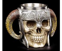 Figuren Shop GmbH Wikinger Totenkopf Krug - Walhalla | Thor Odin Loki Mittelalter Humpen Bierkrug Schädel
