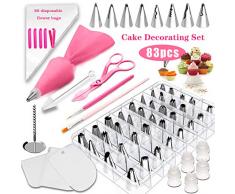 Zaloife 83 Teiliges Spritztüllen Set Profi Edelstahl Russische Düse, 44 Tülle, Silikon Spritzbeutel, Cupcake Dekoration Backset, Einweg Spritzbeutel, Kuchen Schaber, Backen Zubehör für Cupcakes