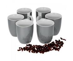 Van Well 6er Set Kaffeebecher Serie Vario Porzellan - Farbe wählbar, Farbe:grau