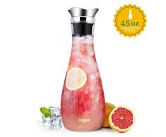 susteas 1,3 Liter Karaffe mit Edelstahl Deckel Tropffreier Glaskaraffe mit Silikon Tropf-Freie Lippe Wasserkaraffe für hausgemachte Getränke Eistee Milch Kaffee