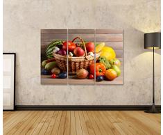 Bild Bilder auf Leinwand XXL Leinwandbild Wandbilder Kunstdruck Poster Topseller ! 3-teilig ! BMZ Obst und Gemüse im Korb