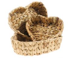 maDDma ® Edle Deko-Schalen aus Wasserhyazinthe in Herzform, 3-teiliges Set