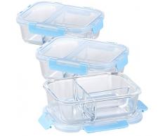 Rosenstein & Söhne Glasdose: 3er-Set Glas-Frischhaltedosen mit Klick-Deckeln & 3 Kammern, 1 l (Frischhalte-Dosen)