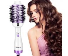 Damenie Ionen-Haartrockner,Upgrade 5 in 1 Stylingbürste Hair Dry und Volumizer Styler Negativer Lonic Föhnbürste Haarglätter Flauschiger Kamm Lockenbürste für Alle Styling(Weiß Lila)
