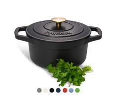 ProCook - Bratentopf aus Gusseisen - induktionsgeeignet - 20 cm Ø - 2,7 l Volumen - Mattschwarz - emailliert - Bräter - Schmortopf - rund