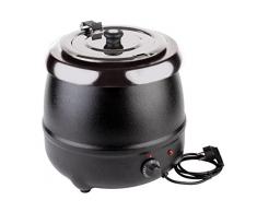 APS Elektrischer Suppentopf „Economic, 9 Liter, 30°C - 90°C, herausnehmbarer Einsatz aus Edelstahl, dreh- und klappbarer Deckel mit Löffelaussparung, 8 Beschriftungen, 400 W / 230 V, schwarz lackiert