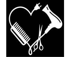 ZEEKYLY 4PCS 13CM * 13CM Friseur Herz Kamm Scherentrockner Vinyl Motorrad Auto Aufkleber