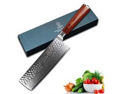 YARENH Damastmesser Kochmesser Nakirimesser 17cm,Damaszener Küchenmesser Aus Japan Damaststahl,Scharf Messer Damast Mit Pakka Holzgriff,Professionelles Chinesisches Kochmesser Damast HYZ-Serie