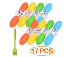 Homo Trends 8 Paar Maiskolbenhalter, ABS-Griff, Edelstahl Maisspieße und 21,1 cm Silikon-Grillbürste für Zuhause, Grillen, Picknicks, Camping und Partys