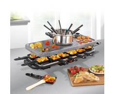 Gourmet Maxx 00972 Raclette und Fondue Set (1,600 Watt, Elektro Raclette-Grill, Pfännchen und Raclette Zubehör, Fondue, Für 12 Personen An Silvester und Weihnachten, Keramik Antihaftbeschichtung und Steinplatte) grau/schwarz