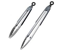 DRAGONN Grillzange Edelstahl lang & kurz | hochwertige Küchenzange & Kochzange im 2er Zangenset | perfektes Fleischzange & Bratzange Set zum Grillen & Kochen | Grillzubehör & Küchenzubehör Set