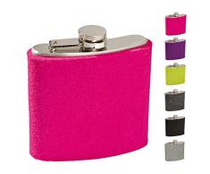 ebos Edelstahl Flachmann, 180ml ✓ Schraubverschluss ✓ Filzhülle ✓ Robust | Taschenflachmann in silber für Schnaps | Taschenflasche edel mit Hülle aus 100% Woll-Filz (Pink)